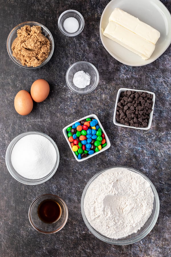 ingredients for M&M Cookies