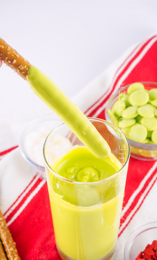 dipping Grinch Pretzels