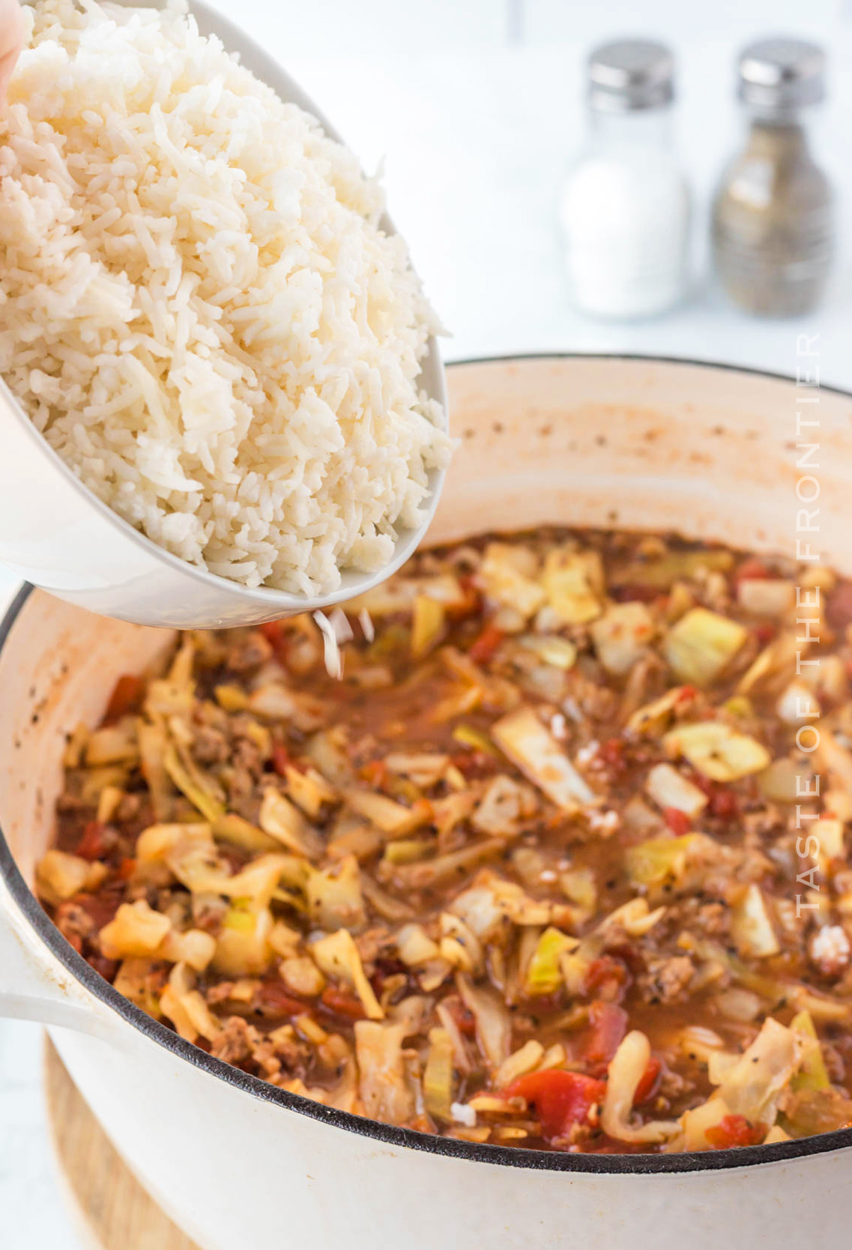 adding rice - unstuffed cabbage soup