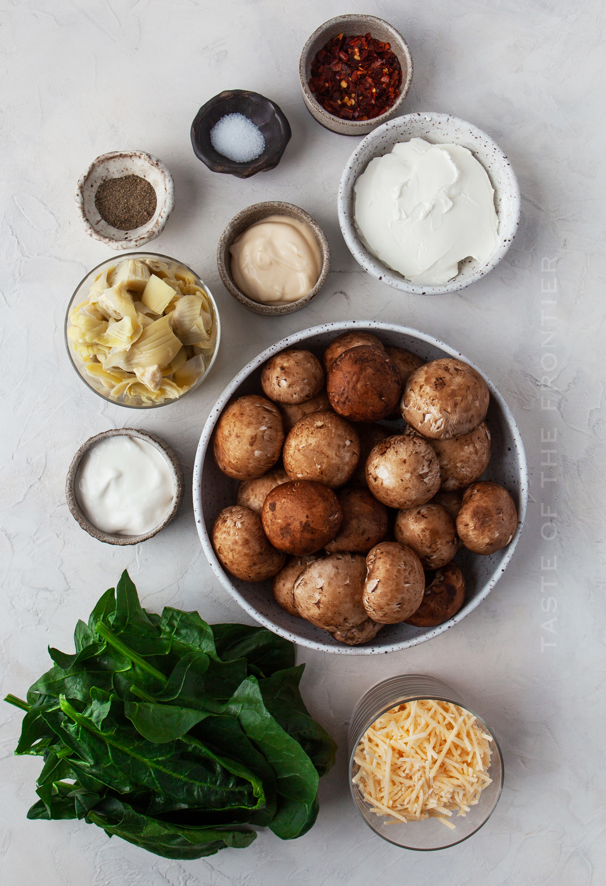 ingredients for Spinach Artichoke Stuffed Mushrooms