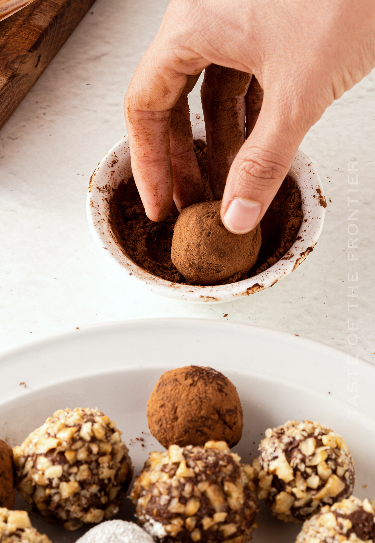 cocoa powder on truffle
