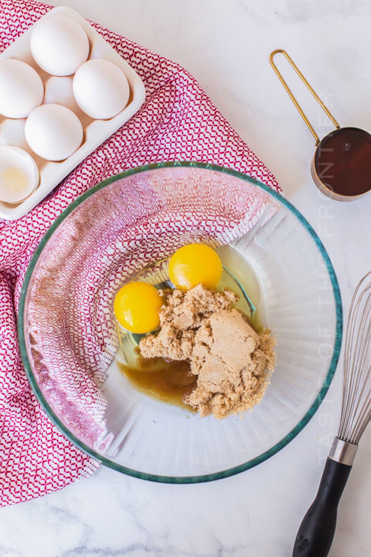 mixing the egg and sugar