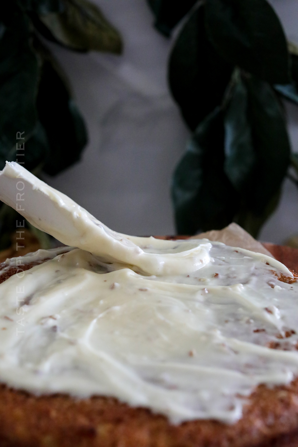 cream cheese frosting on Hummingbird Cake