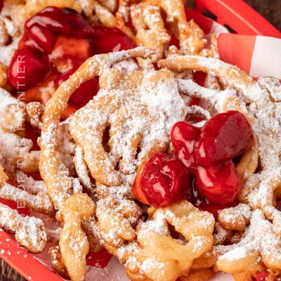 Funnel Cake with strawberry topping