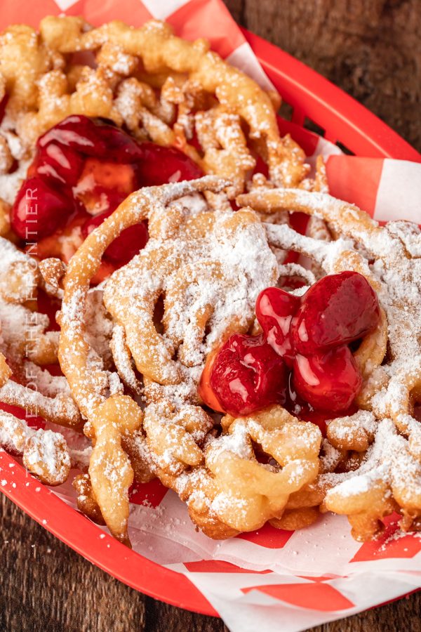 Funnel Cake with strawberry topping