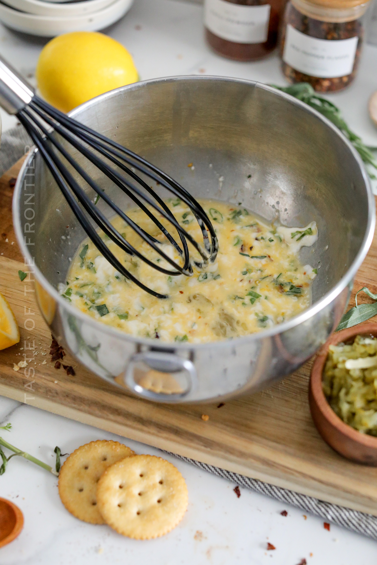 mixing the crab cake filler