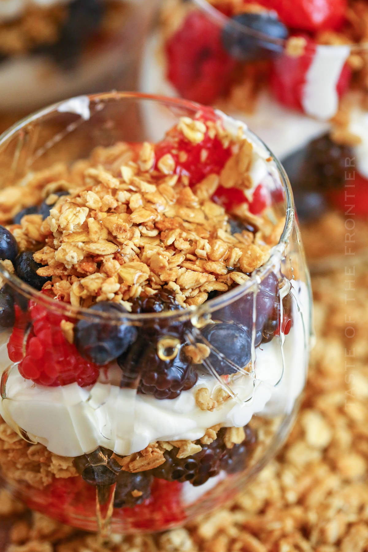 granola with berries and honey