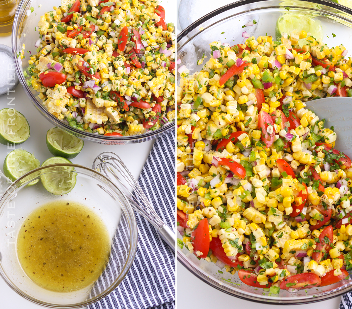 adding dressing to corn mixture