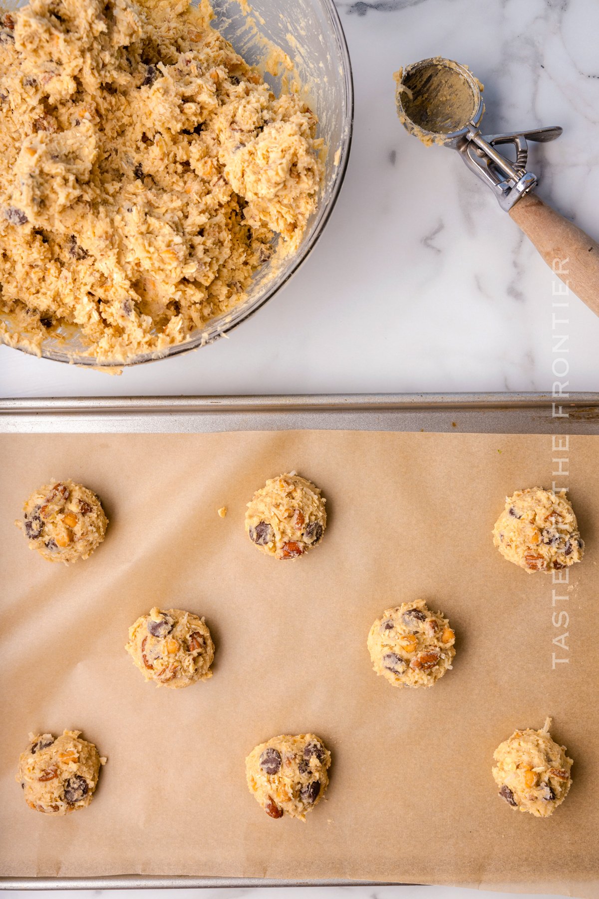 scooping cookie dough