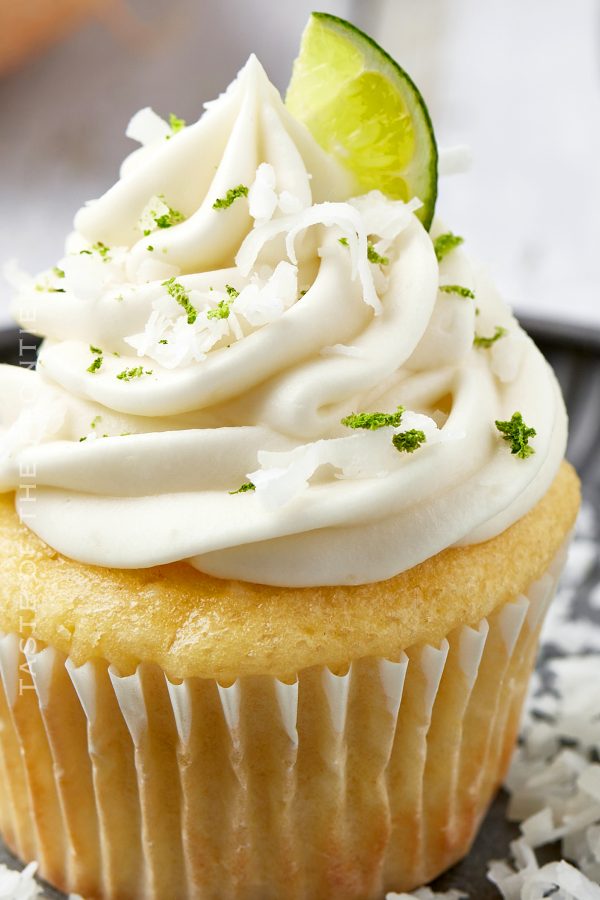 Easy Coconut Cupcakes with Lime Cream Cheese Frosting