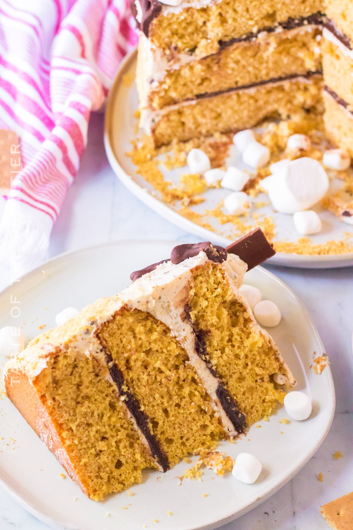 3 layer cake with chocolate and graham crackers