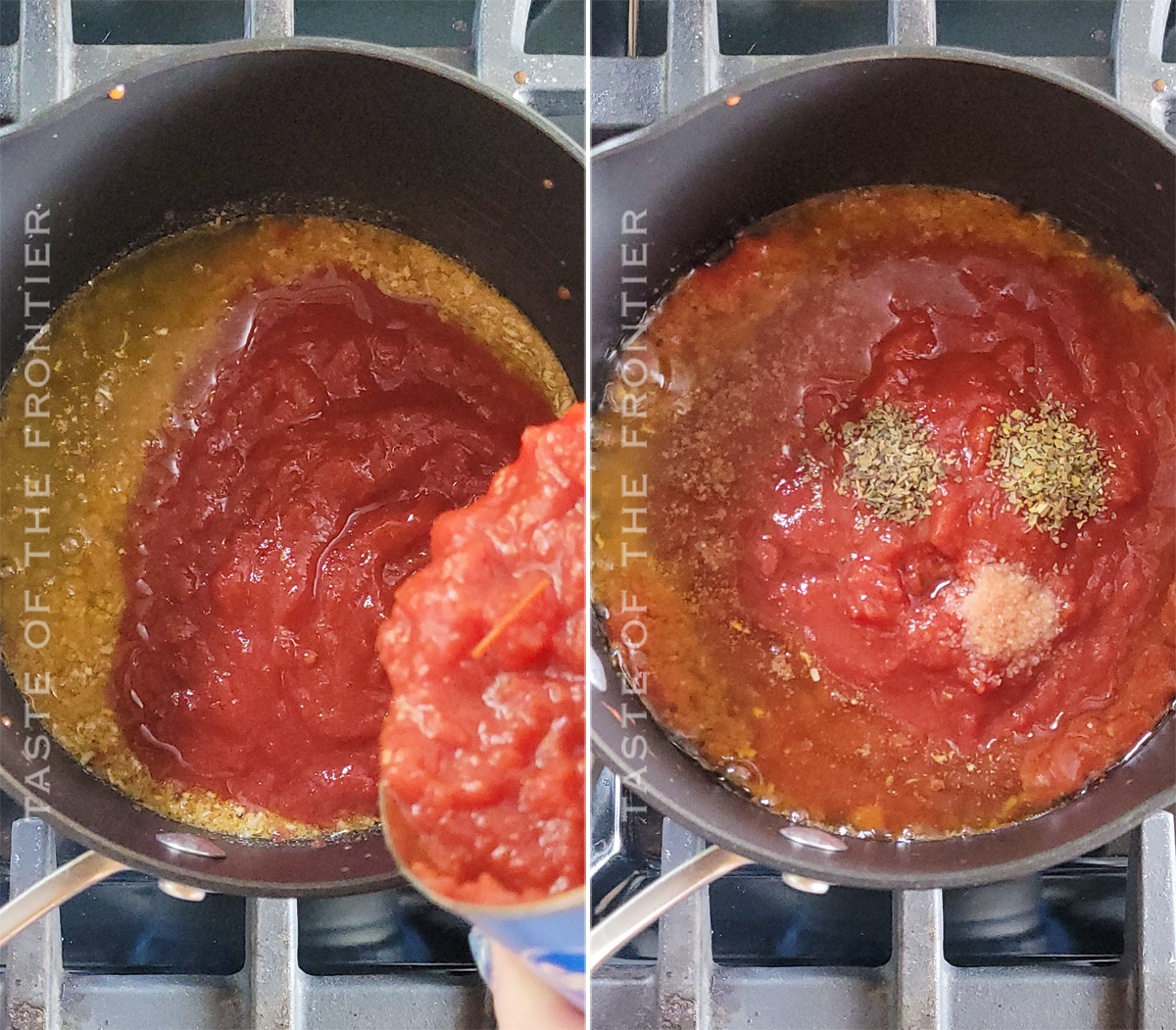 adding tomatoes marinara