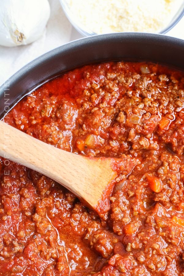 Homemade pasta sauce with beef