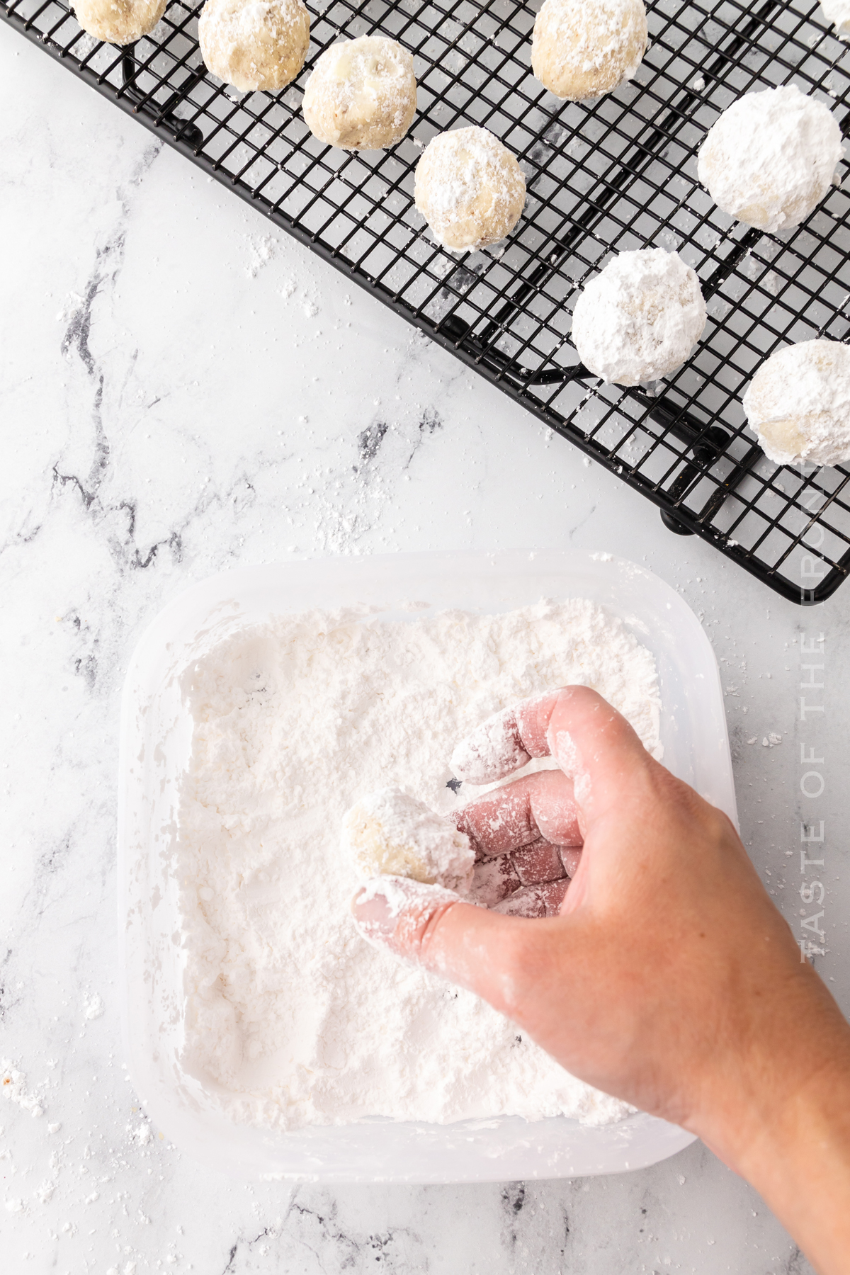 Mexican Wedding Cookies adding sugar