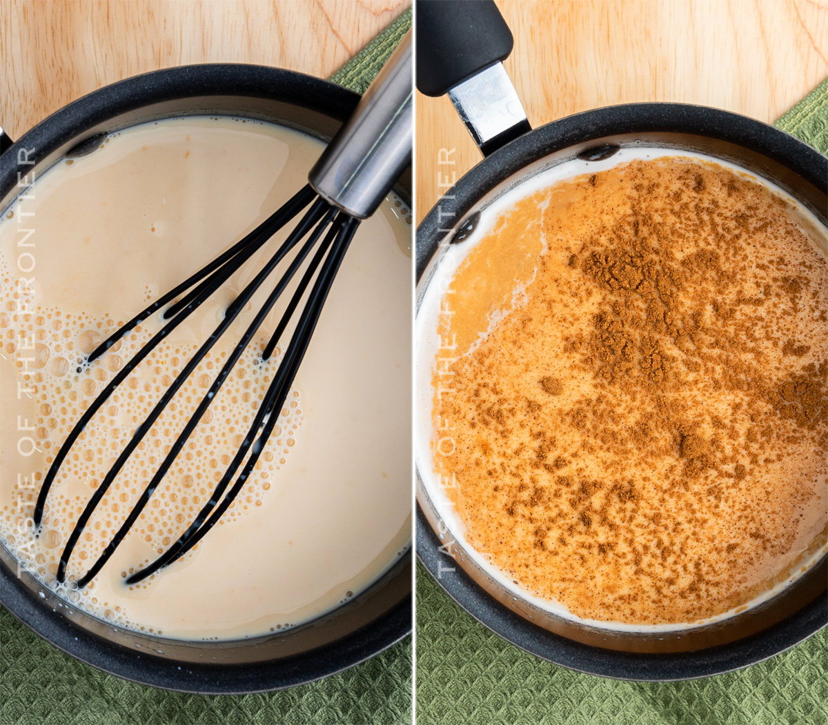 adding the spices to the milk mixture