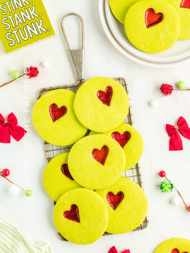 Green Grinch Sugar Cookies with Red Heart