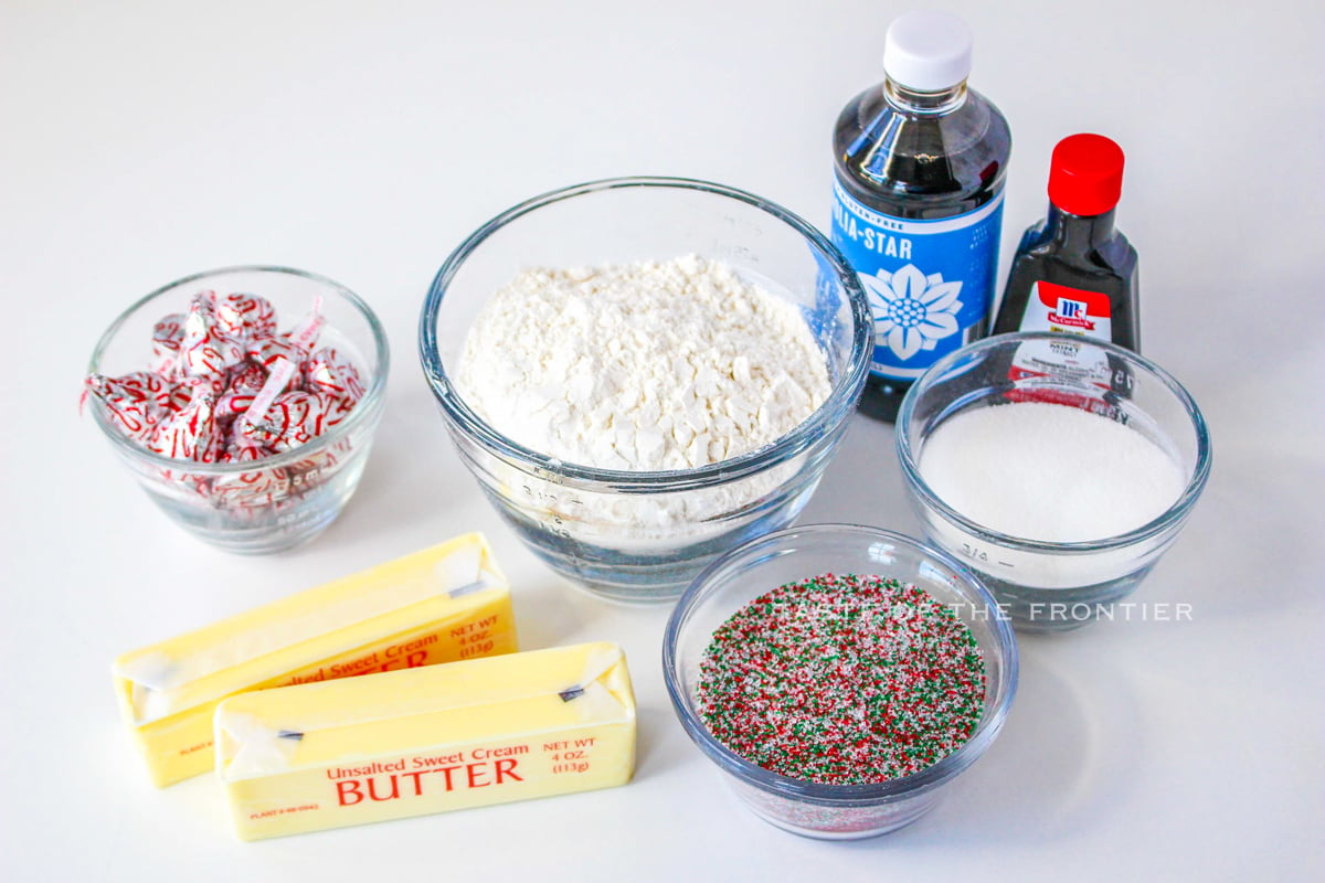 ingredients for Peppermint Shortbread Cookies