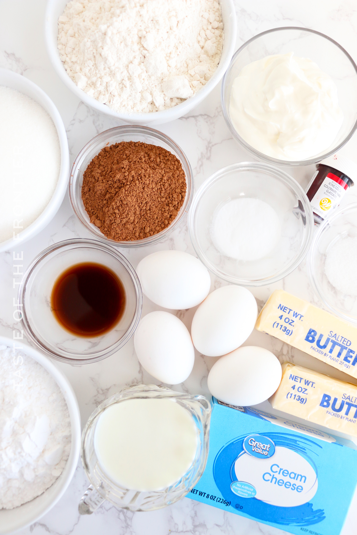 ingredients for homemade Red Velvet Cake