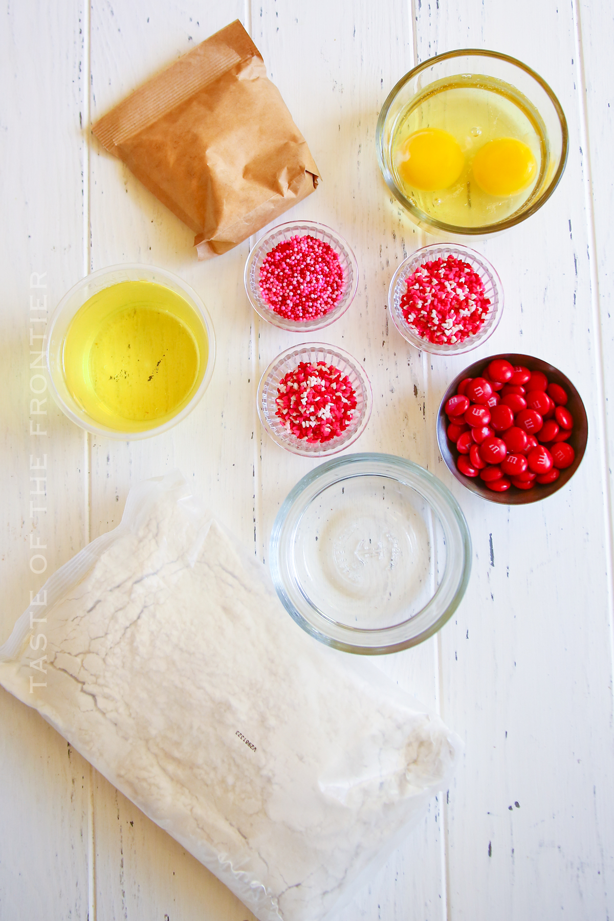 ingredients for Valentine's Cake Mix Bars