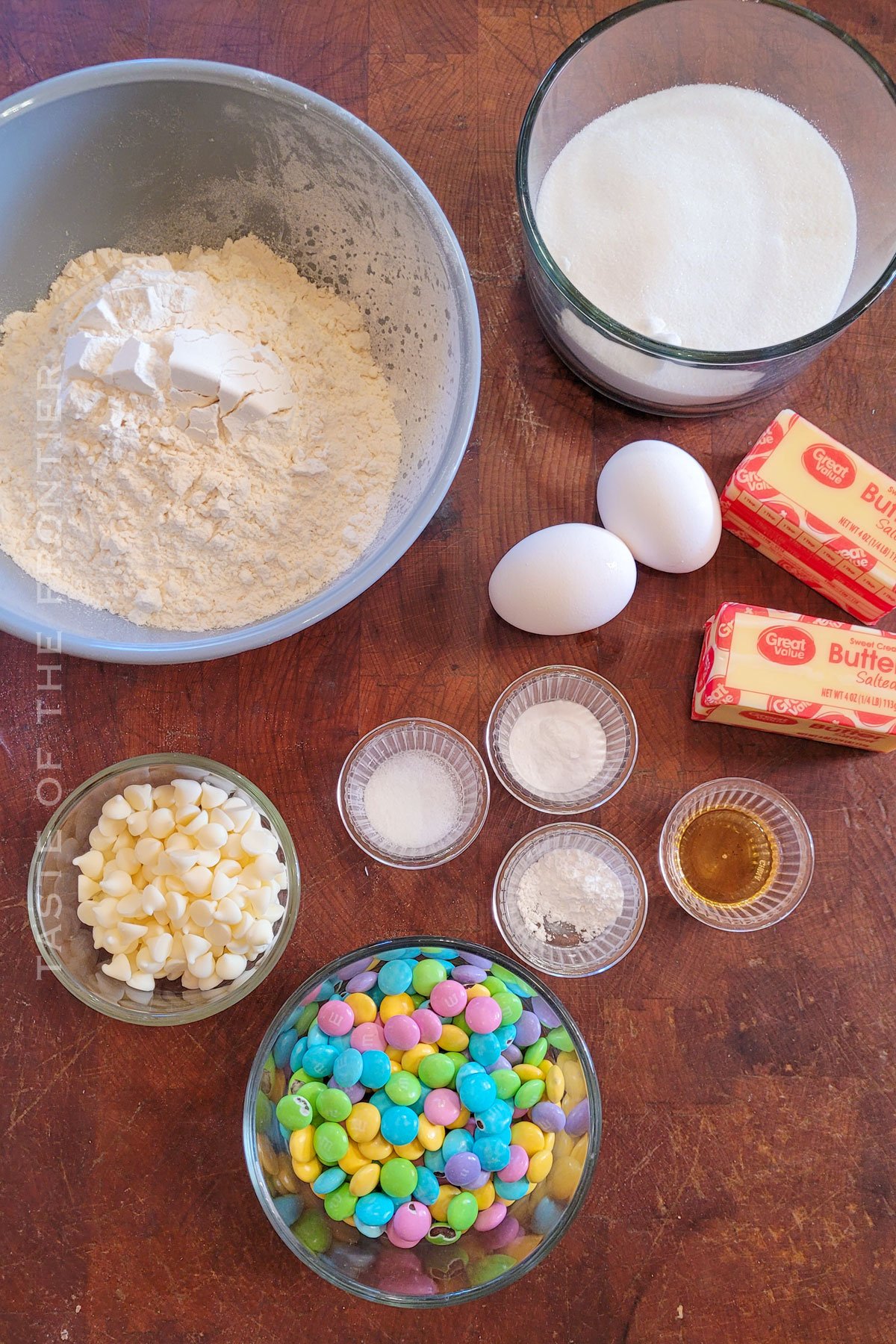 ingredients for Easter M&M Cookies