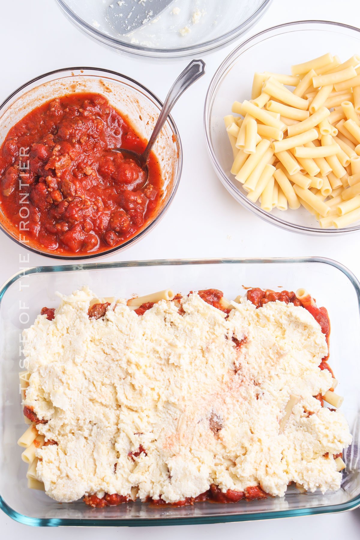 assembling the baked pasta