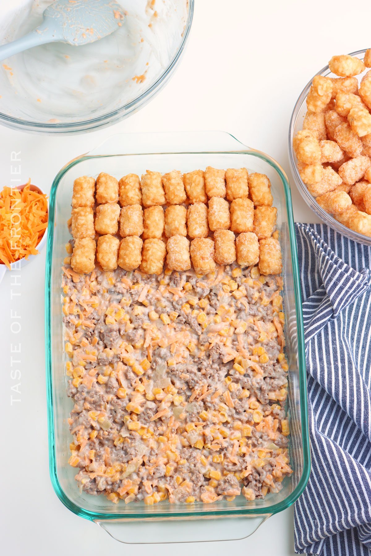 making casserole with tots