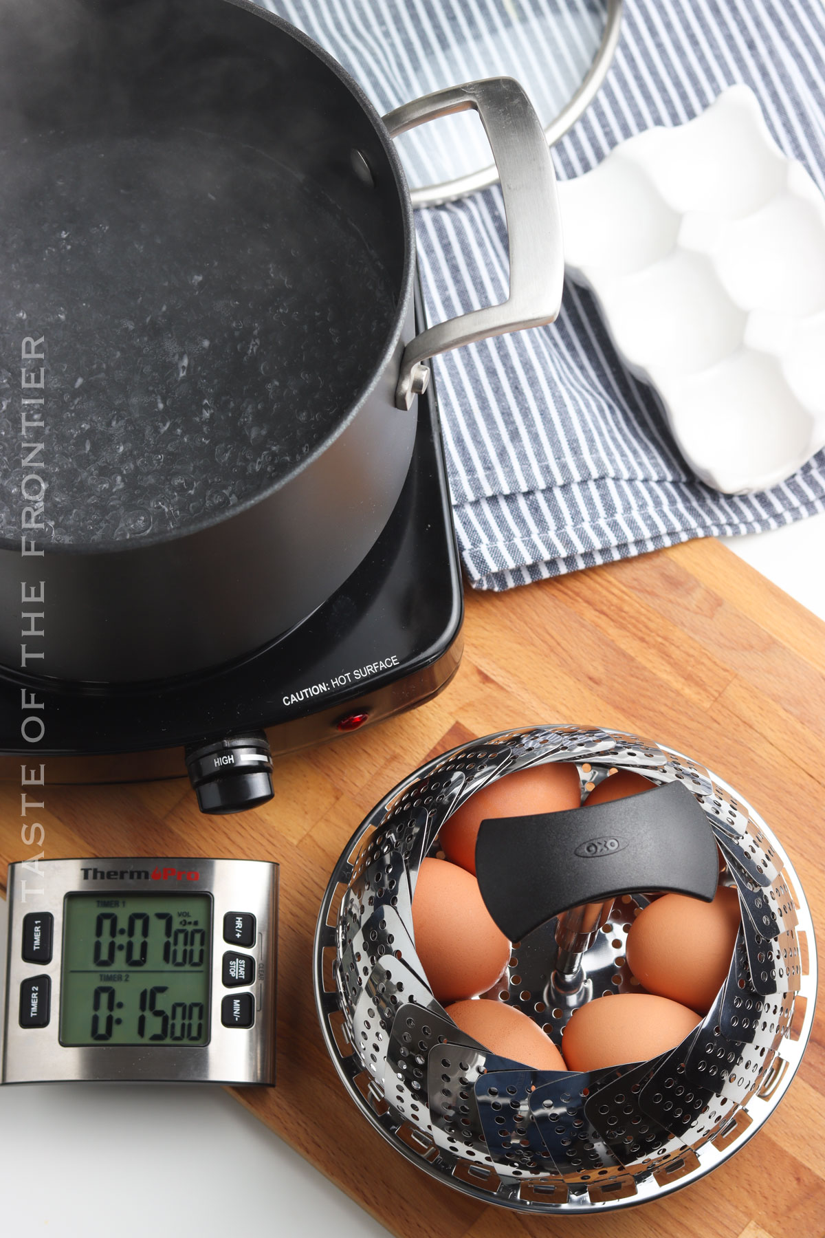 steaming eggs on the stovetop