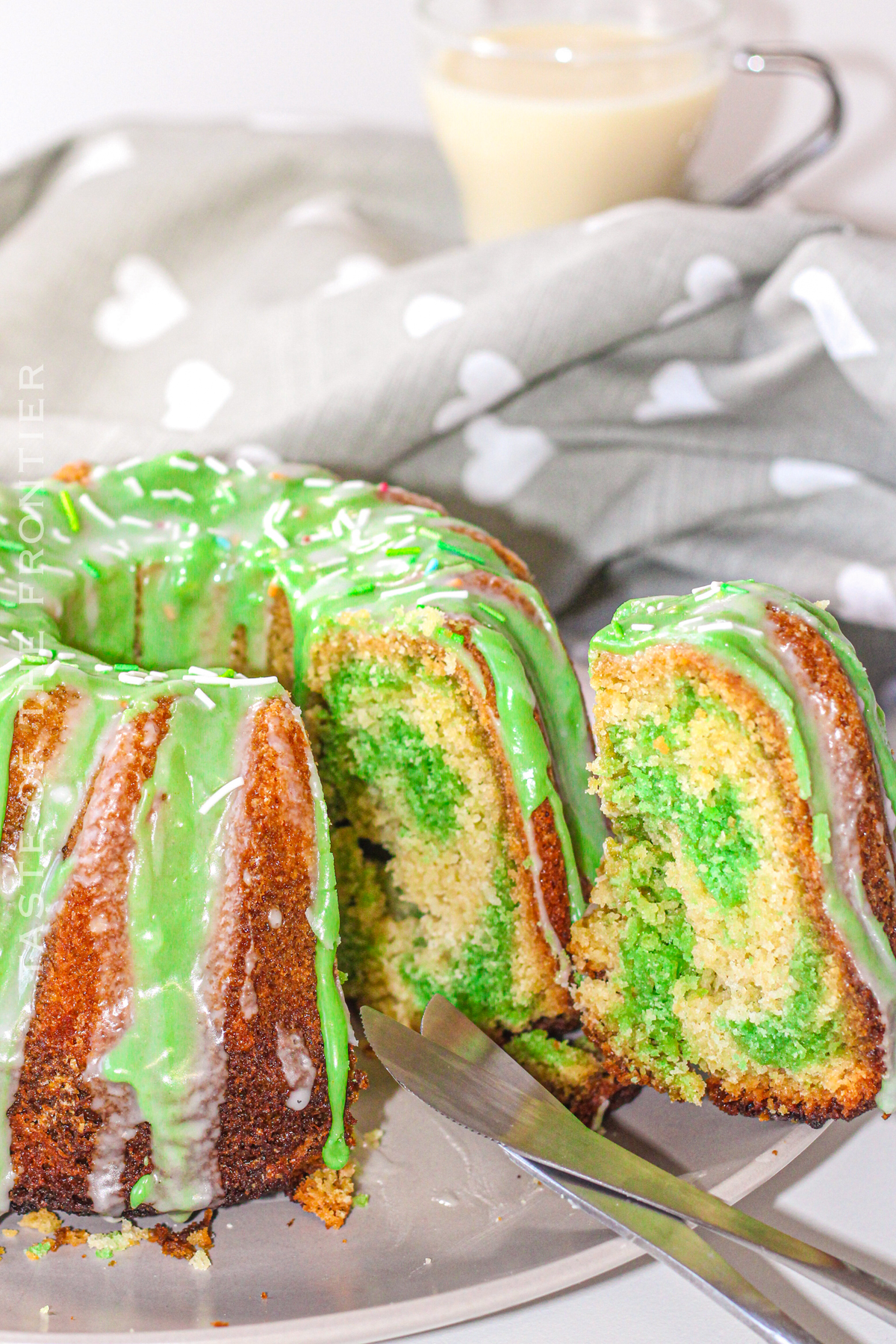 slice of green bundt cake