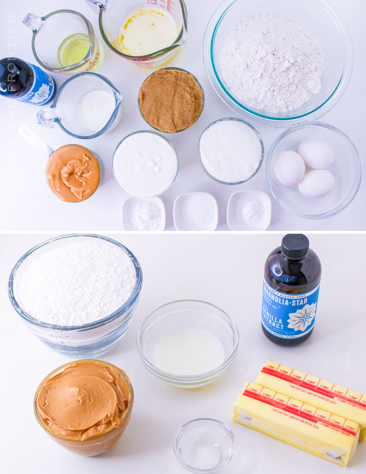 ingredients for Peanut Butter Cupcakes with Peanut Butter Frosting