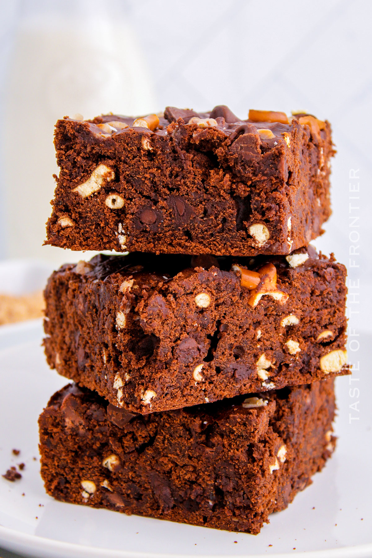 stack of pretzel brownies