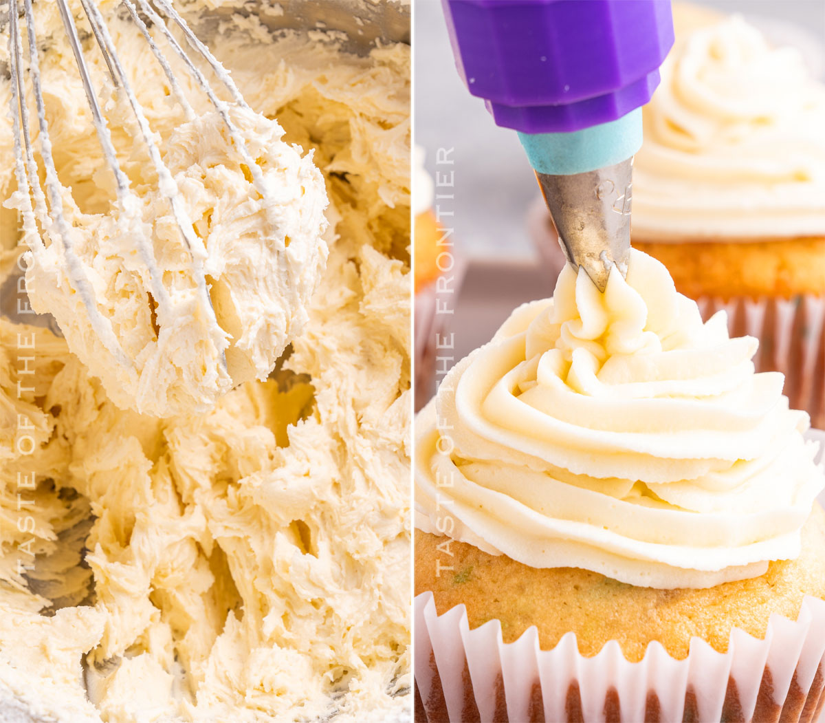 adding the homemade buttercream frosting