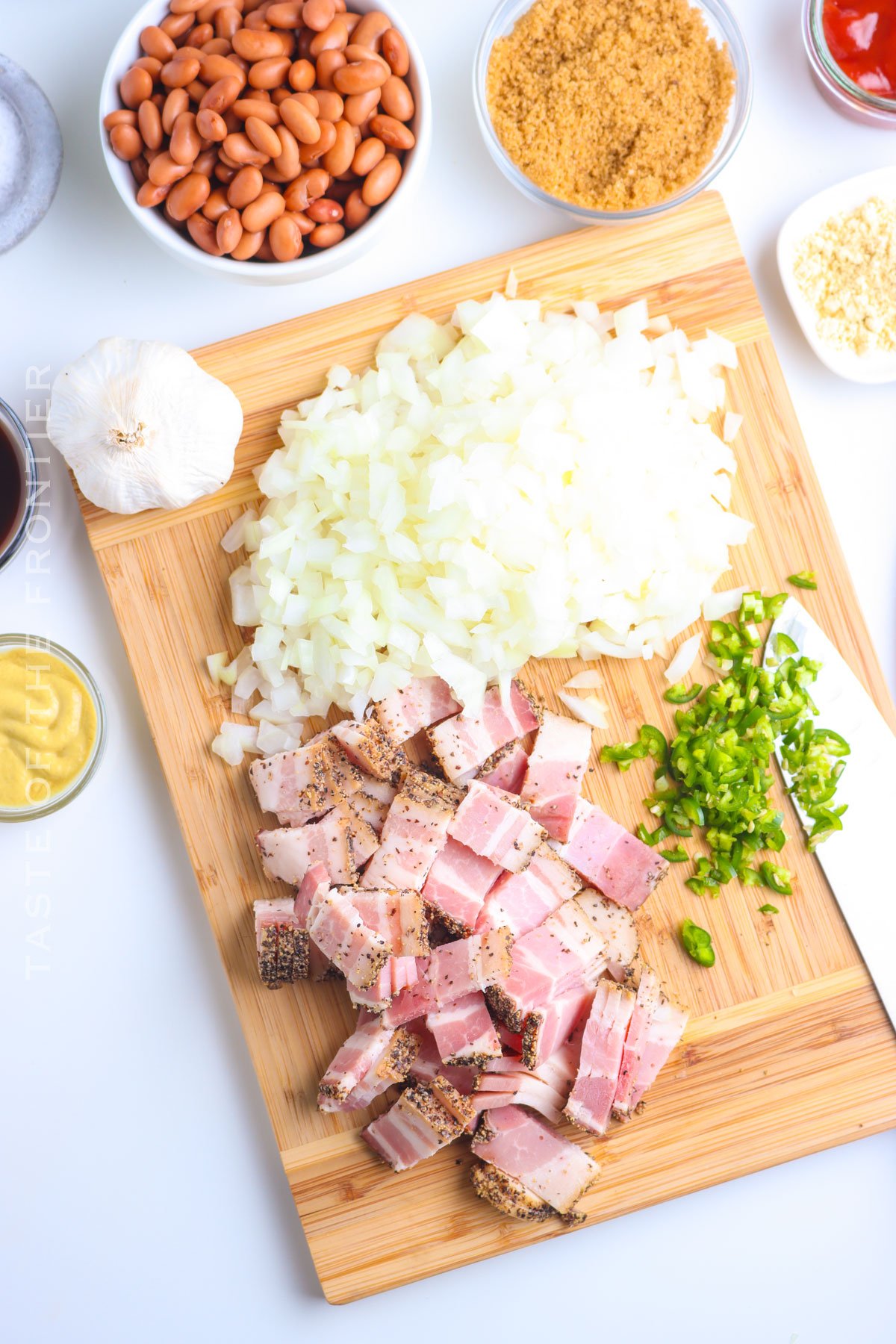 prep - cutting bacon and onions