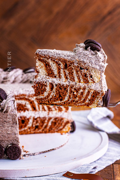 Zebra Cake with Cream Cheese Oreo Frosting