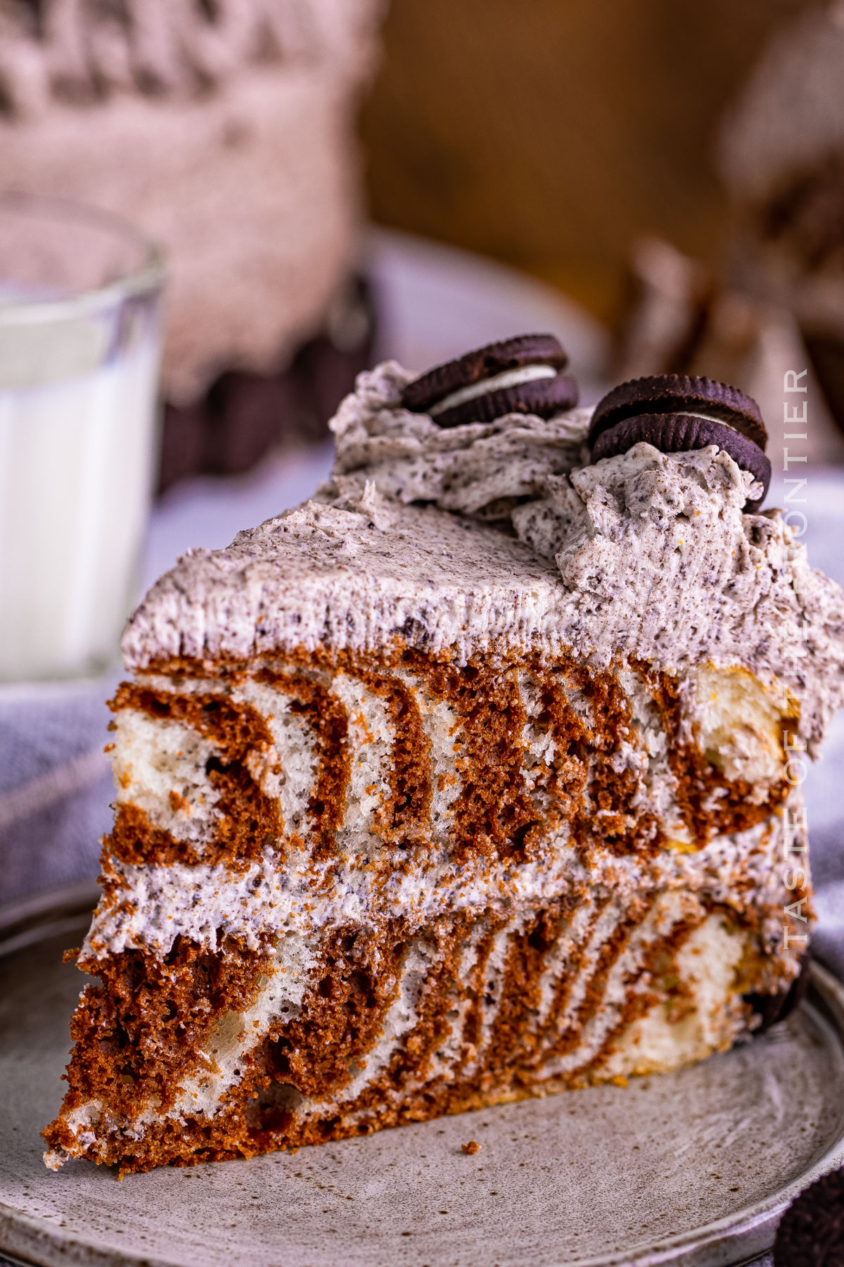 Zebra Cake with Cream Cheese Oreo Frosting