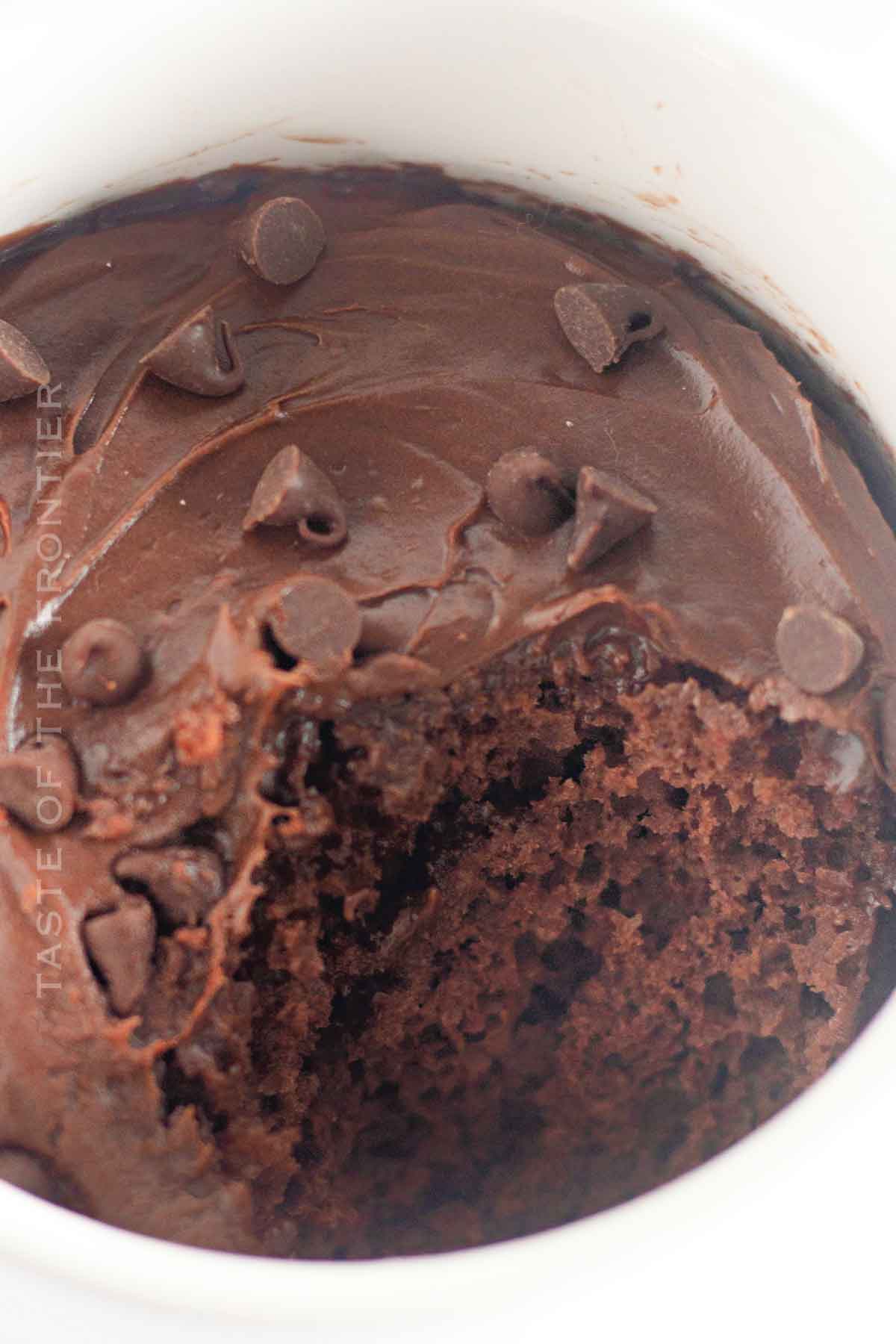 Chocolate chip cake in a mug