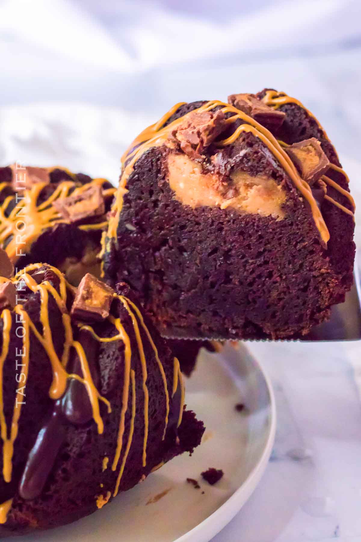 Brownie Cake with Peanut Butter Cheesecake Filling