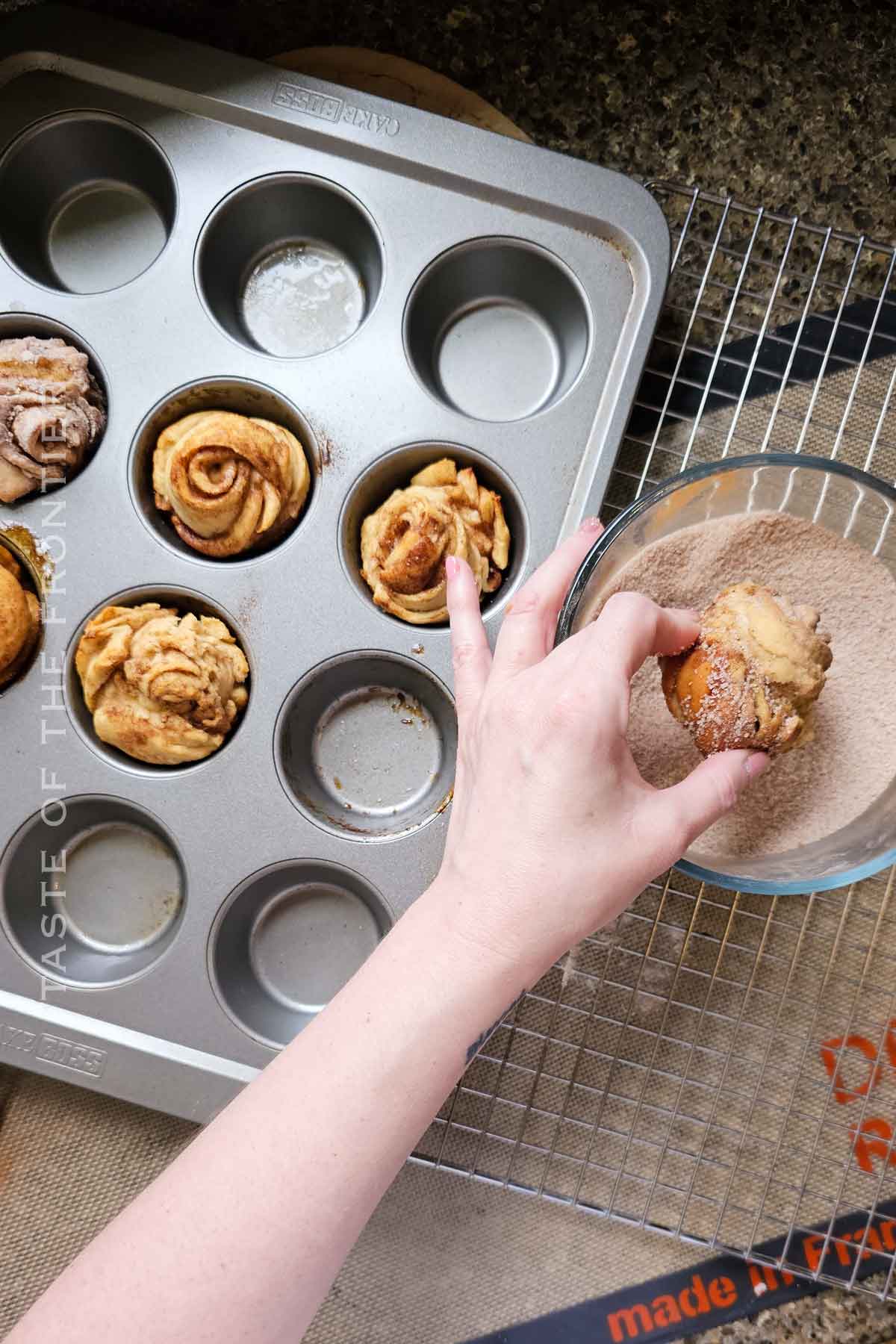 rolling in the cinnamon coating