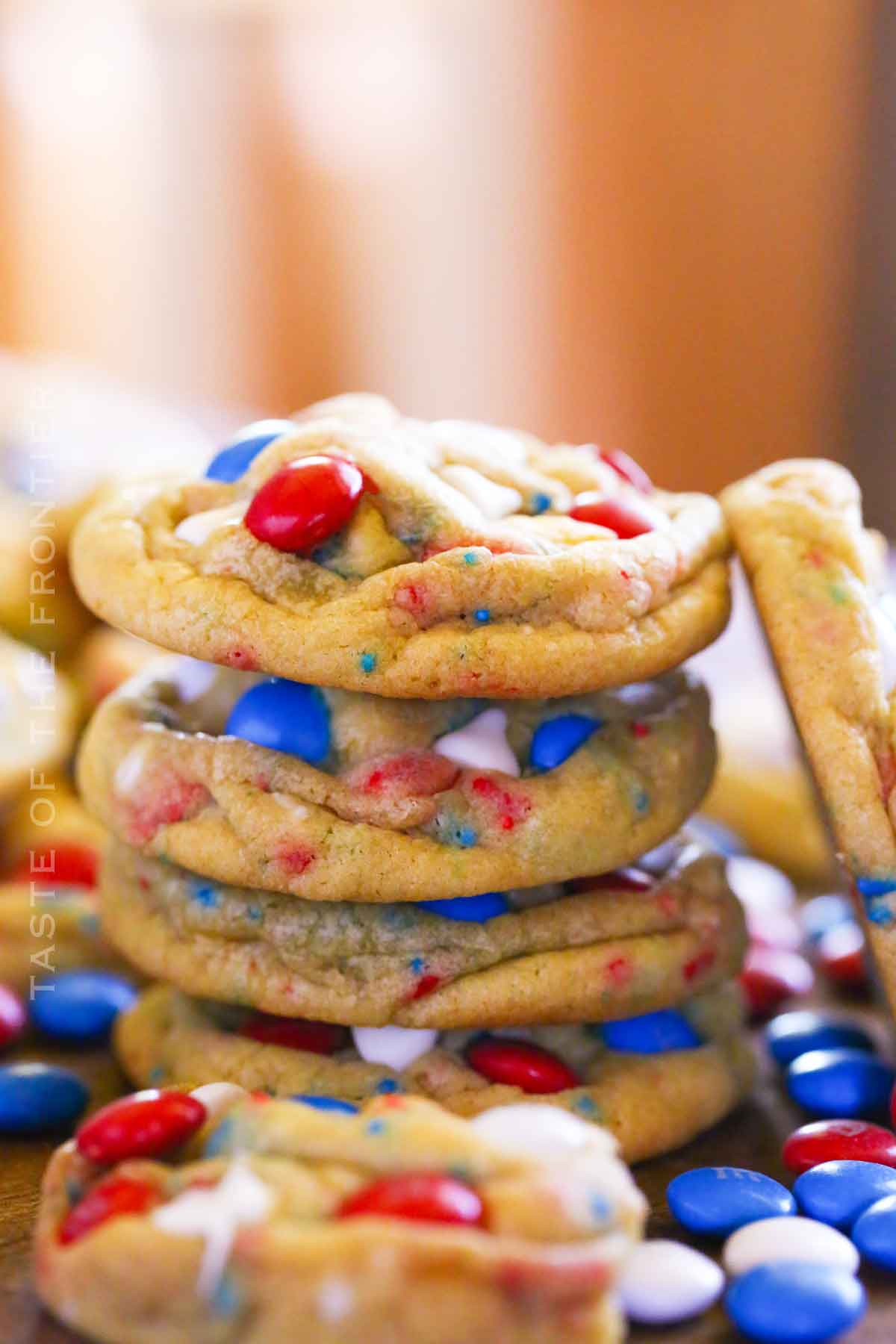 stack of patriotic cookies with sprinkles