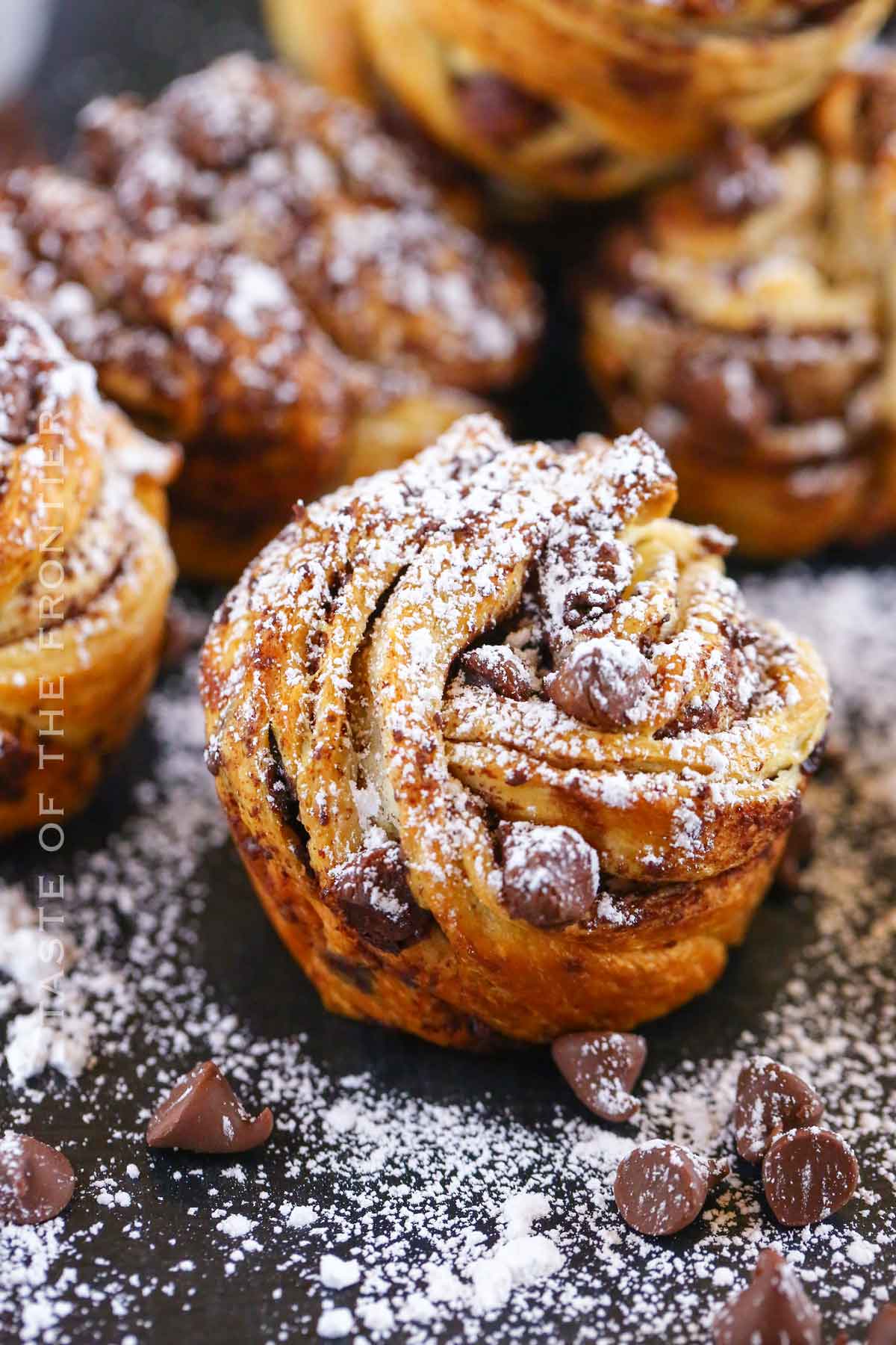 cruffins with confectioner's sugar