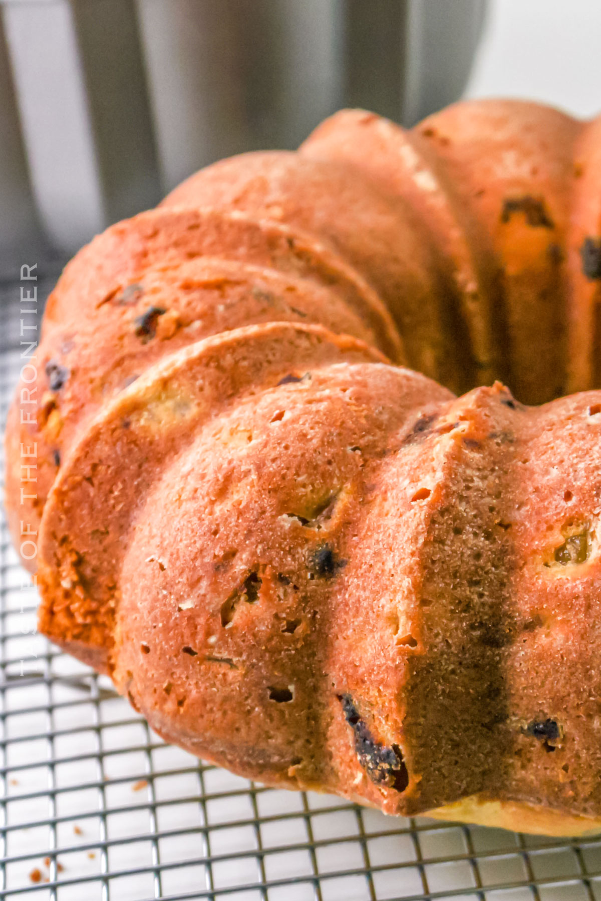 baked bundt cake with peaches