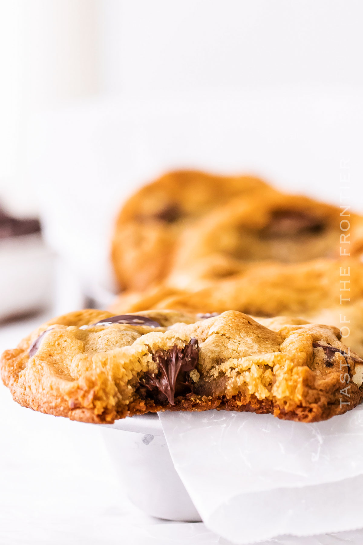 bite out of a chocolate chip cookie