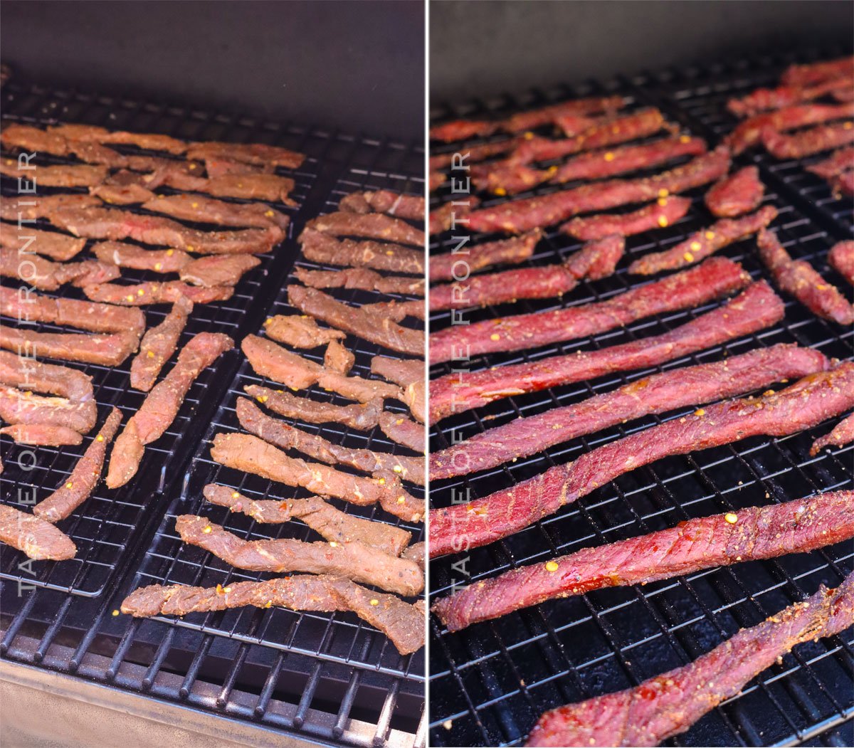 smoking the marinated beef strips