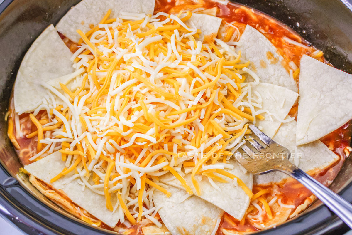 Crockpot Chicken Enchilada Casserole - Taste of the Frontier