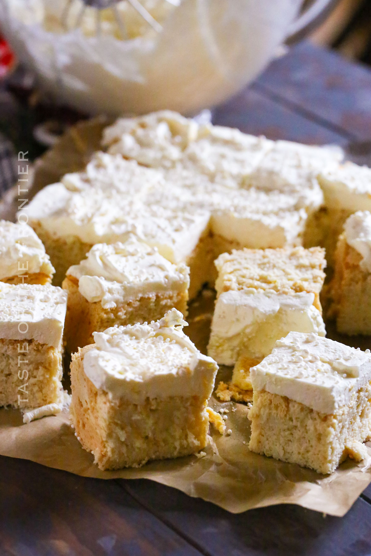 single layer cake with whipped cream frosting