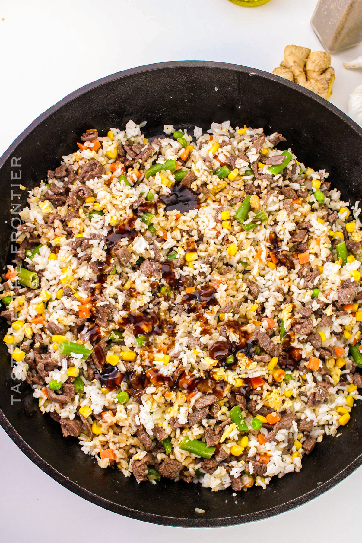 making rice with steak