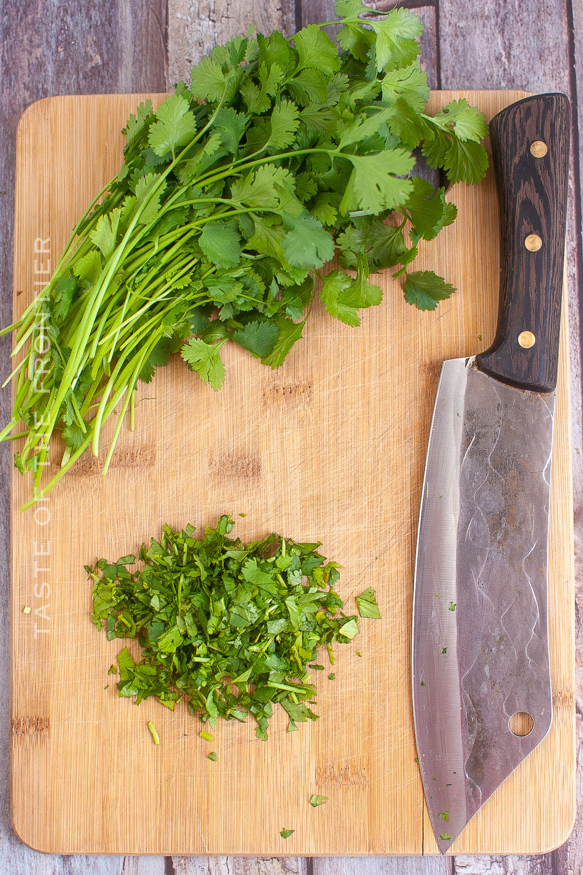 chopping the cilantro