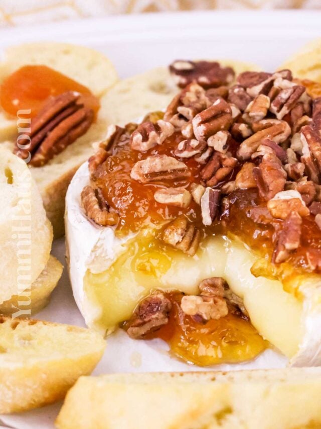 melted cheese with jam and pecans