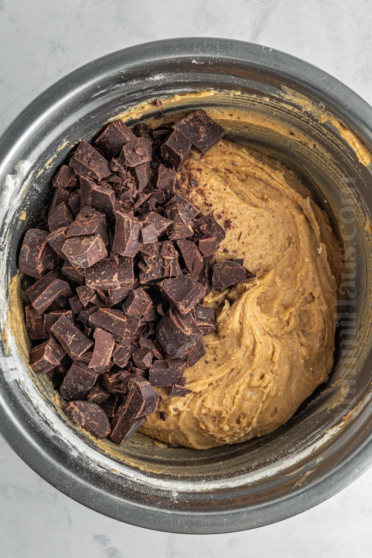 adding in the chocolate chunks