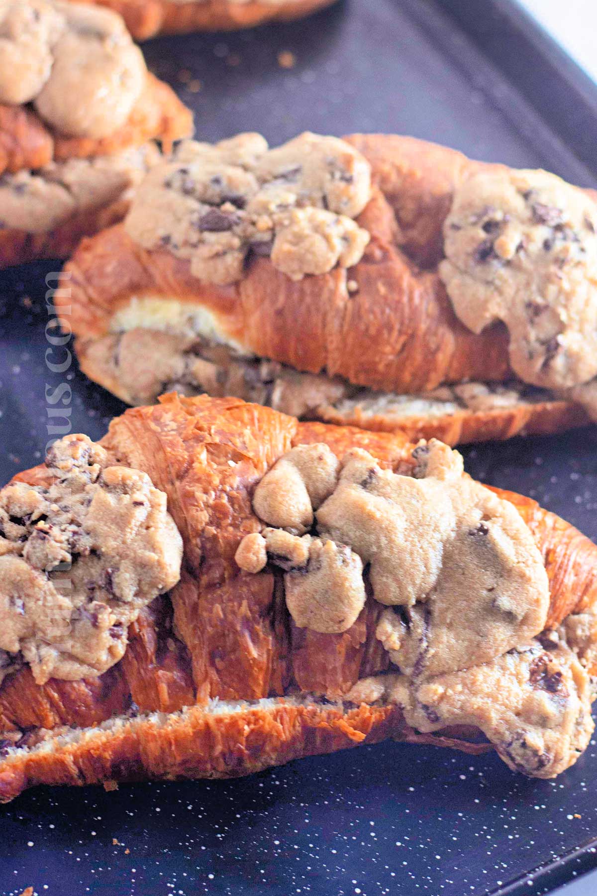 baked cookie dough on a croissant