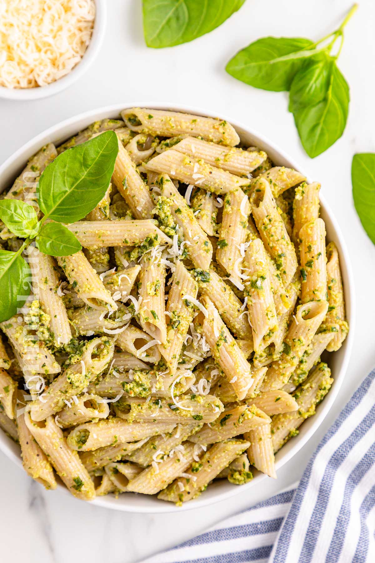 penne with homemade pesto